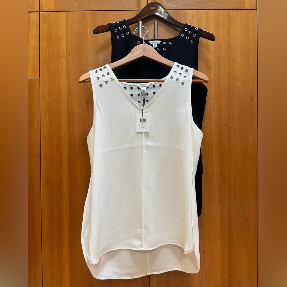Calvin Klein Bundle - White and Black Sleeveless Blouses w/Rivet Eyelet Accents